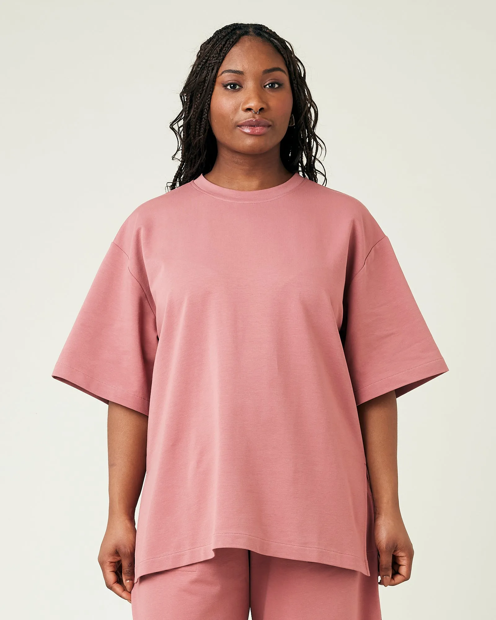 Jude Dusty Pink Cotton Jersey Short Drop Sleeve Top