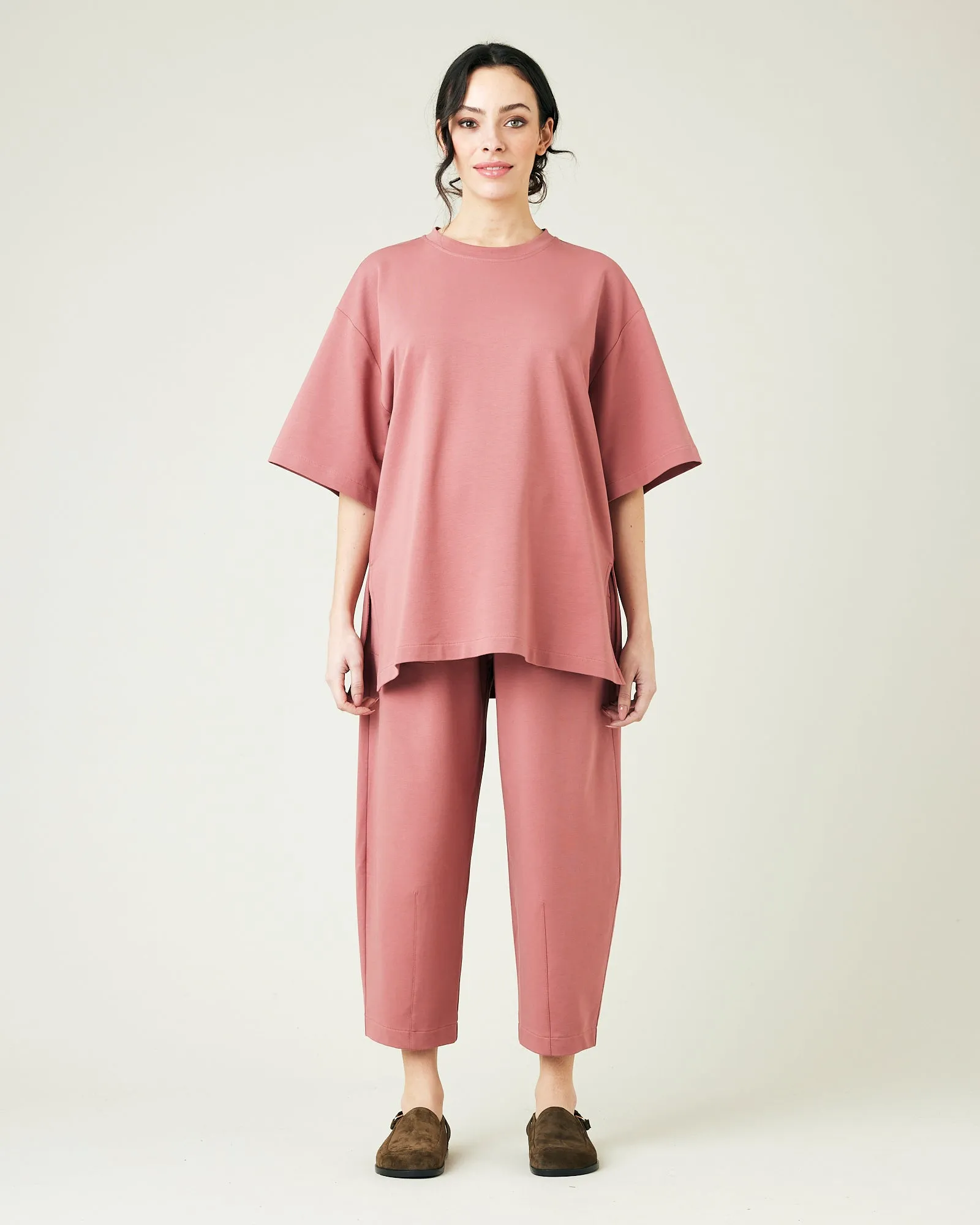 Jude Dusty Pink Cotton Jersey Short Drop Sleeve Top