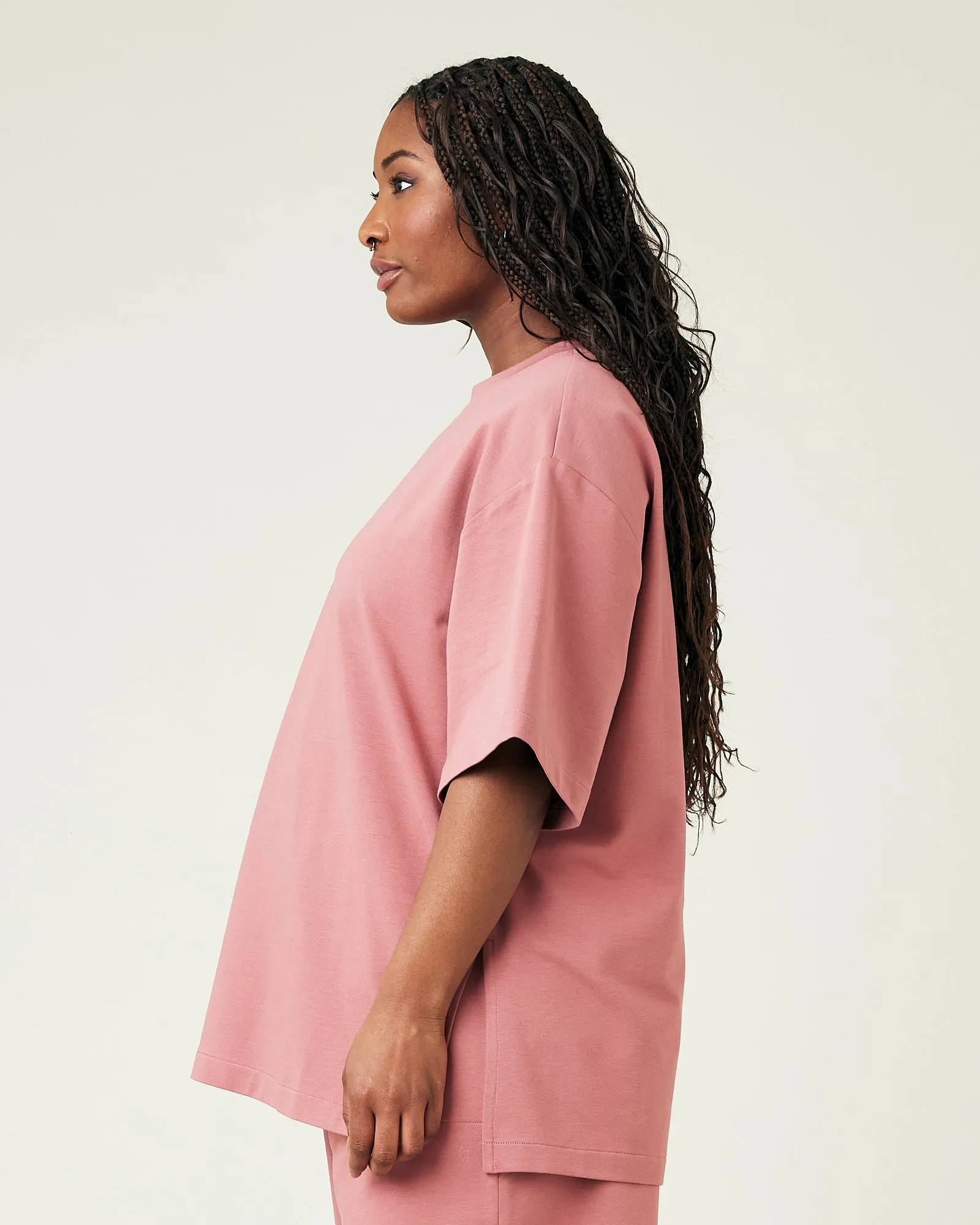 Jude Dusty Pink Cotton Jersey Short Drop Sleeve Top
