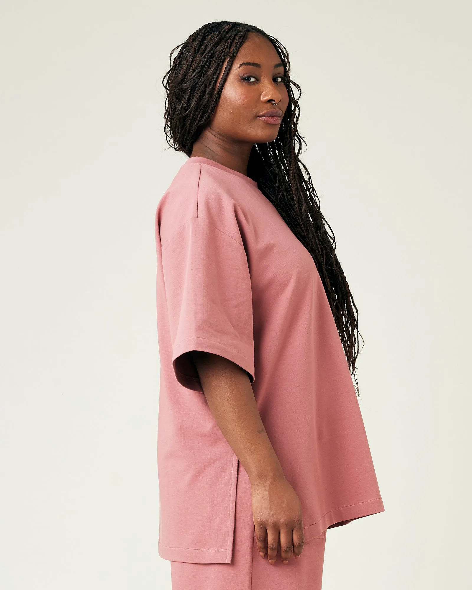 Jude Dusty Pink Cotton Jersey Short Drop Sleeve Top