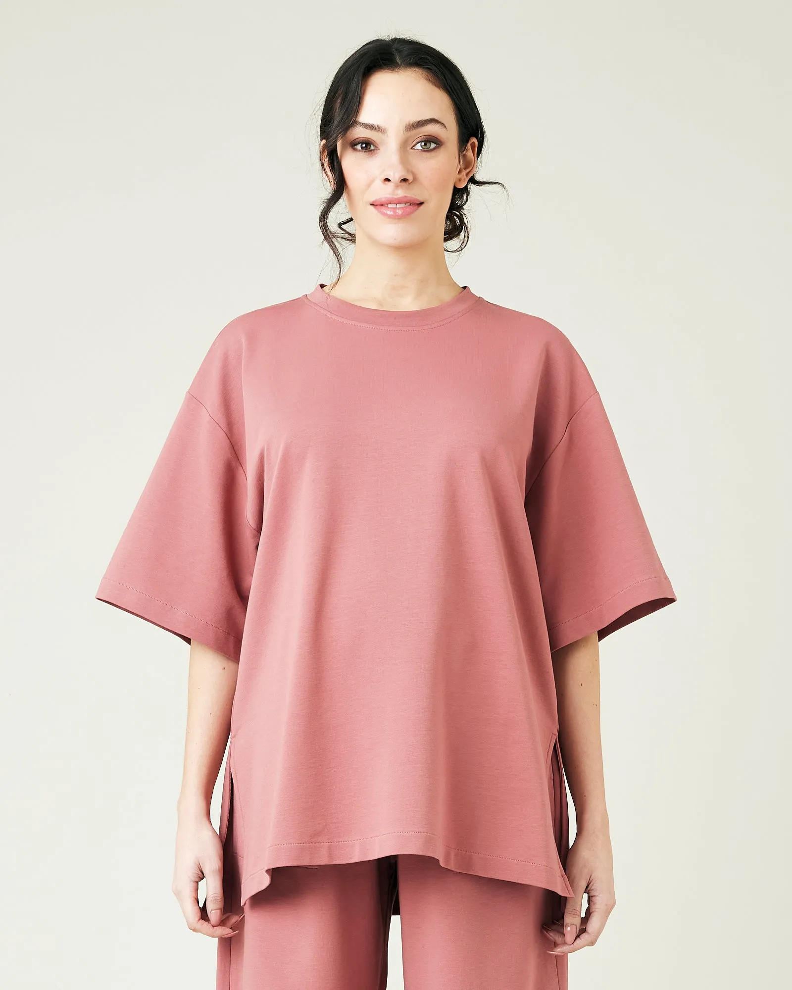 Jude Dusty Pink Cotton Jersey Short Drop Sleeve Top