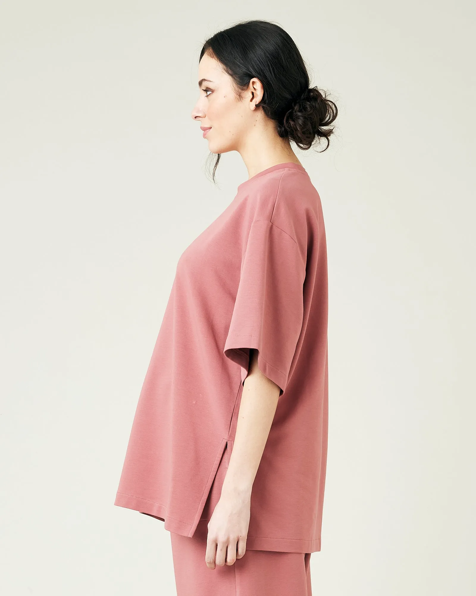 Jude Dusty Pink Cotton Jersey Short Drop Sleeve Top