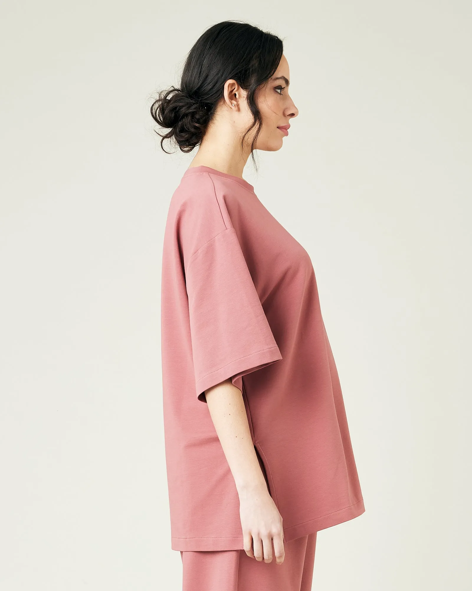 Jude Dusty Pink Cotton Jersey Short Drop Sleeve Top